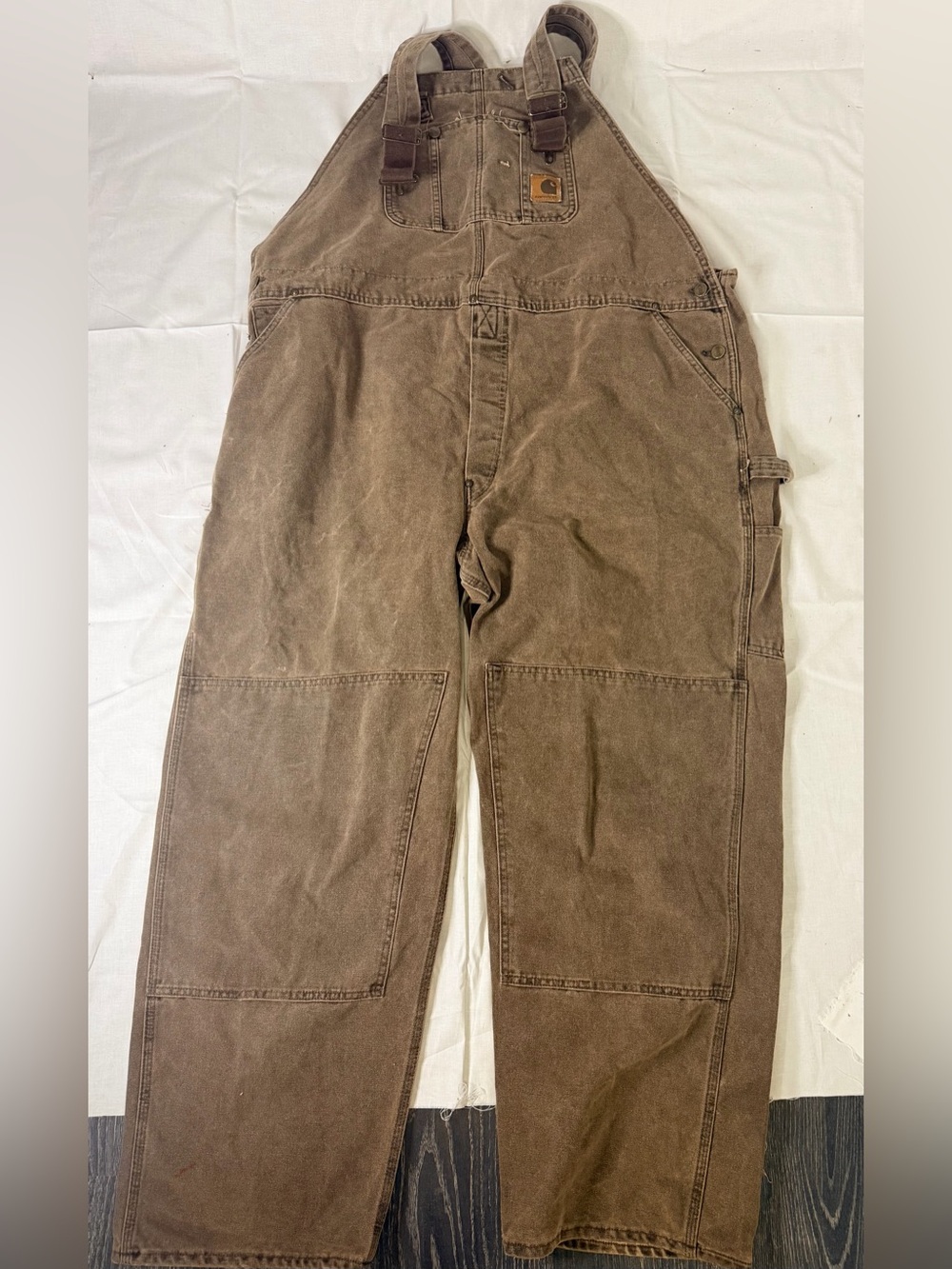 Carhartt USA Brown Duck Bib Overalls 48x32 Double Knee Workwear